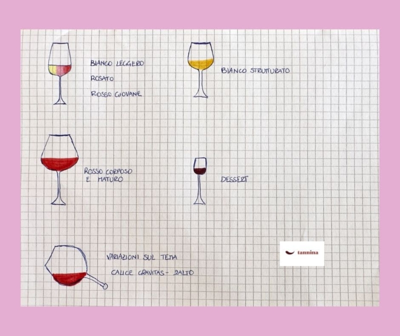 Formato bicchieri per vino bianco, rosato e rosso 